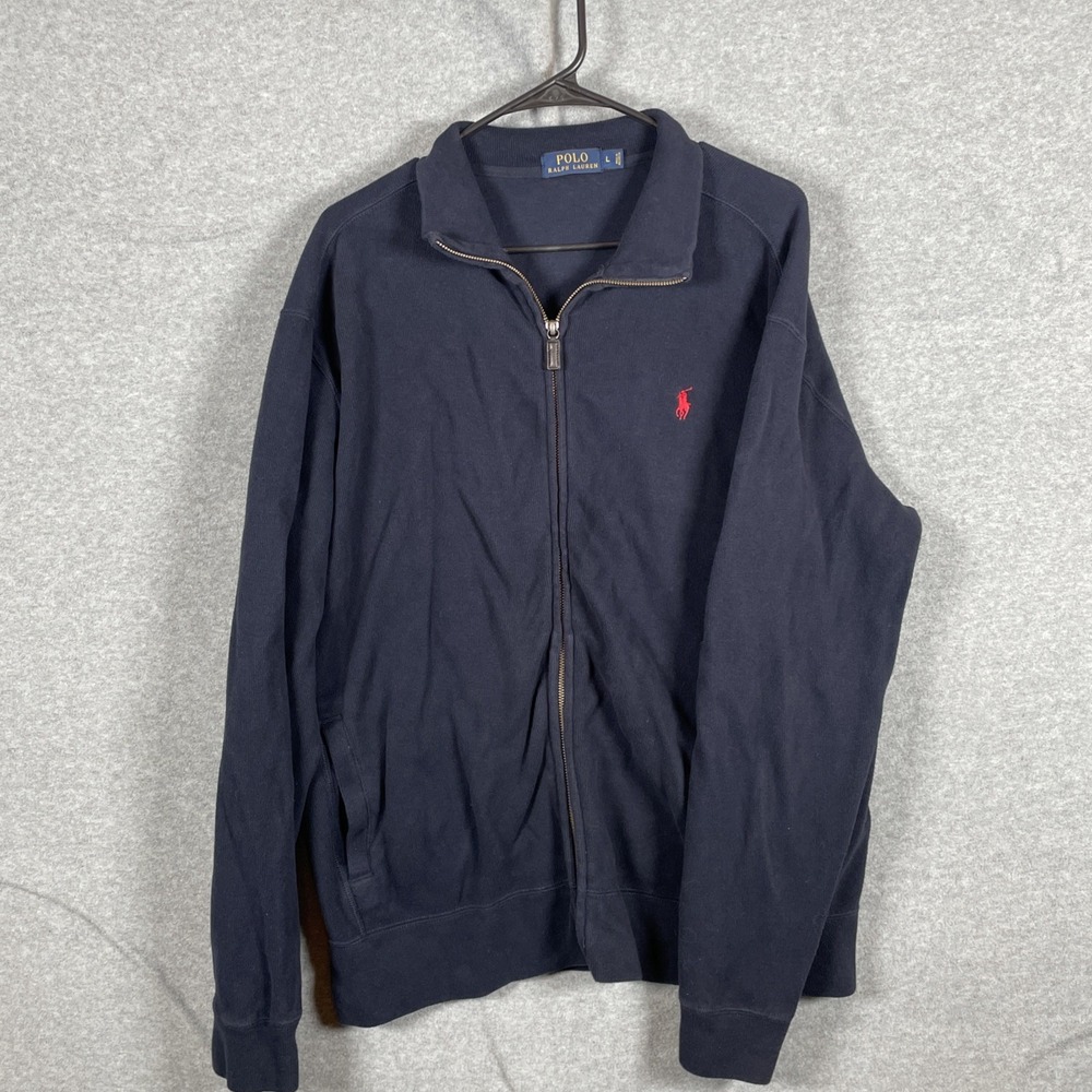 Polo Ralph Lauren Cotton Zip Jacket Men’s Large Navy Pockets Red Pony